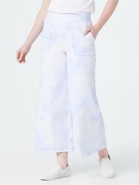 Isaac Mizrahi - SOHO Tie Dye French Terry Culottes Pants - Blue Size LARGE